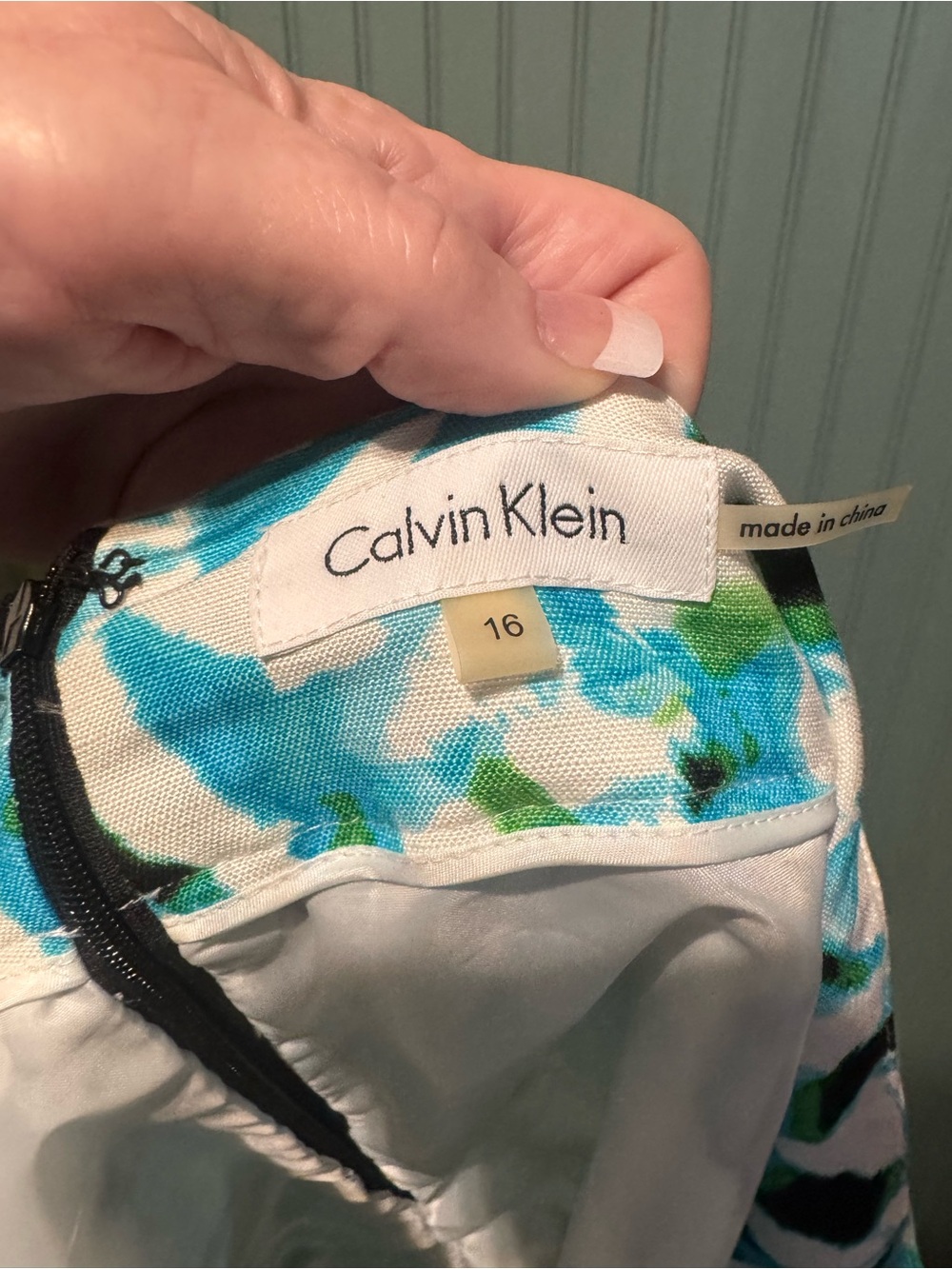 Calvin Klein Blue, Green & White A-Line Skirt